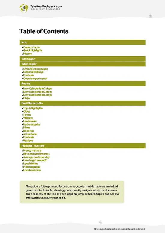 example page 2 from our offline Travel Guide for New Caledonia